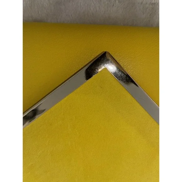 Aldo Envelope Clutch/ Shoulder Bag Yellow Satin Faux Leather Chain Gold NEW - Picture 13 of 16